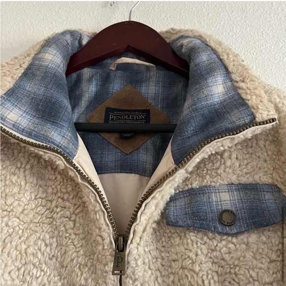 Pendleton Cream Sherpa Shearling Fuzzy Fleece Zip Up Jacket Women's Size Medium - Picture 8 of 12